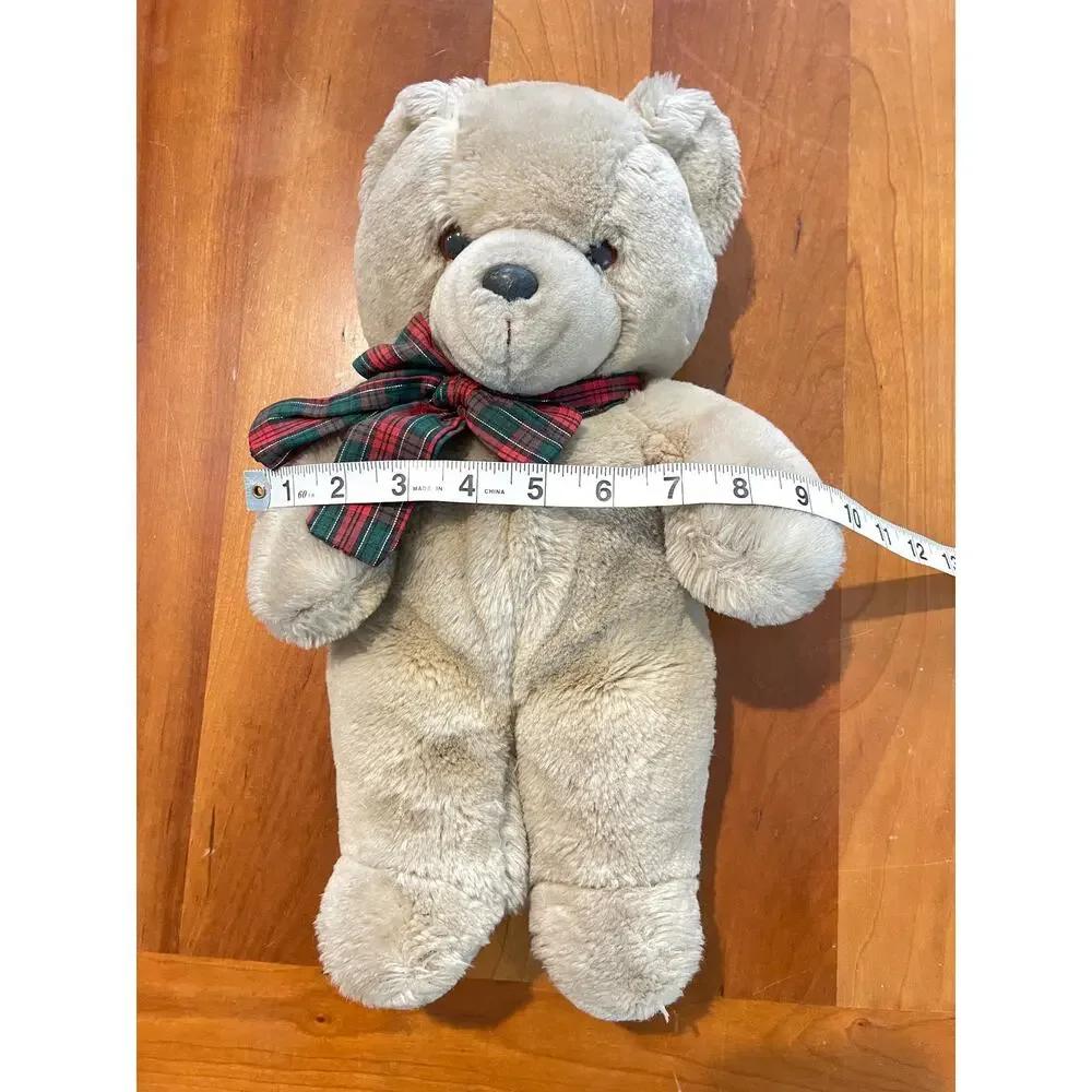 Vintage Applause Musical Wind Up Teddy Bear Plush 16” Tan Red Plaid Bow Classic